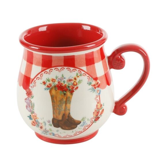 Pioneer Woman Novelty Gingham Latte Coffee Mugs 4pc Country Stoneware 16 oz Gift - Picture 4 of 6